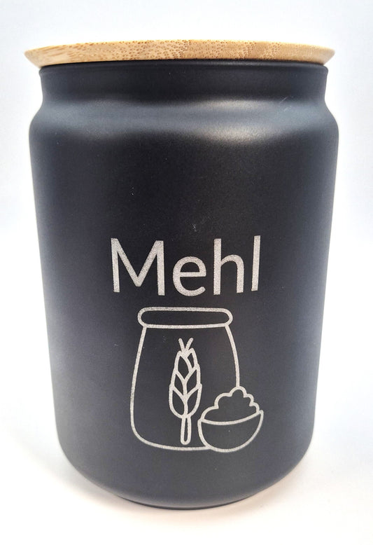 Glasbehälter 1 L Schwarz „Mehl“ – Vorratsglas mit Deckel