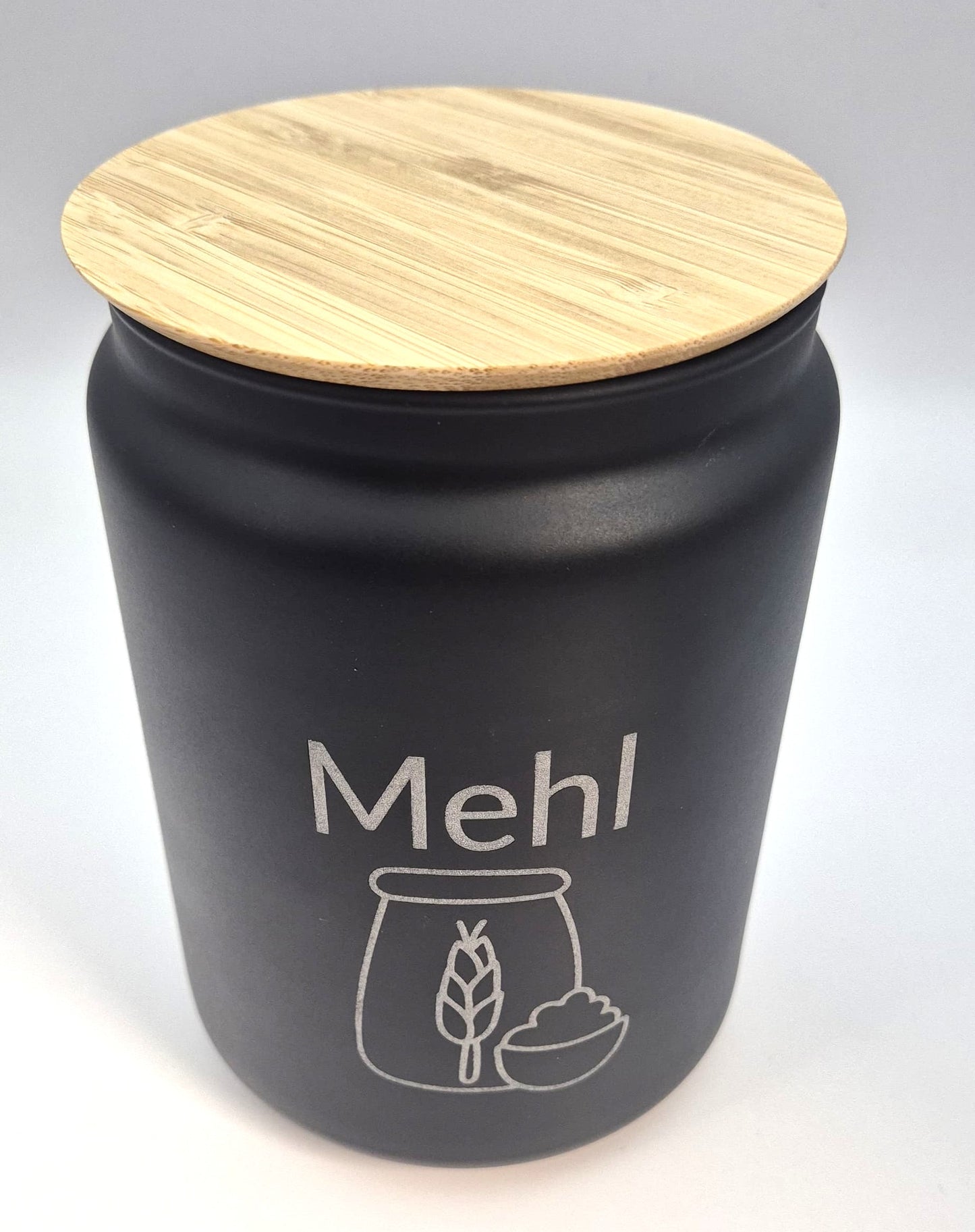 Glasbehälter 1 L Schwarz „Mehl“ – Vorratsglas mit Deckel