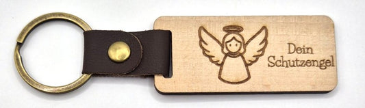 Stilvoller Schlüsselanhänger aus Holz mit Lederband Dein Schutzengel
