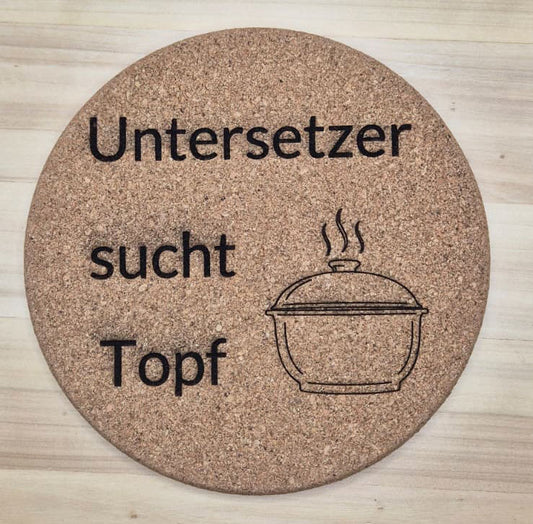 Individueller Topfuntersetzer aus Kork – Gravur mit Name, Motiv oder Spruch