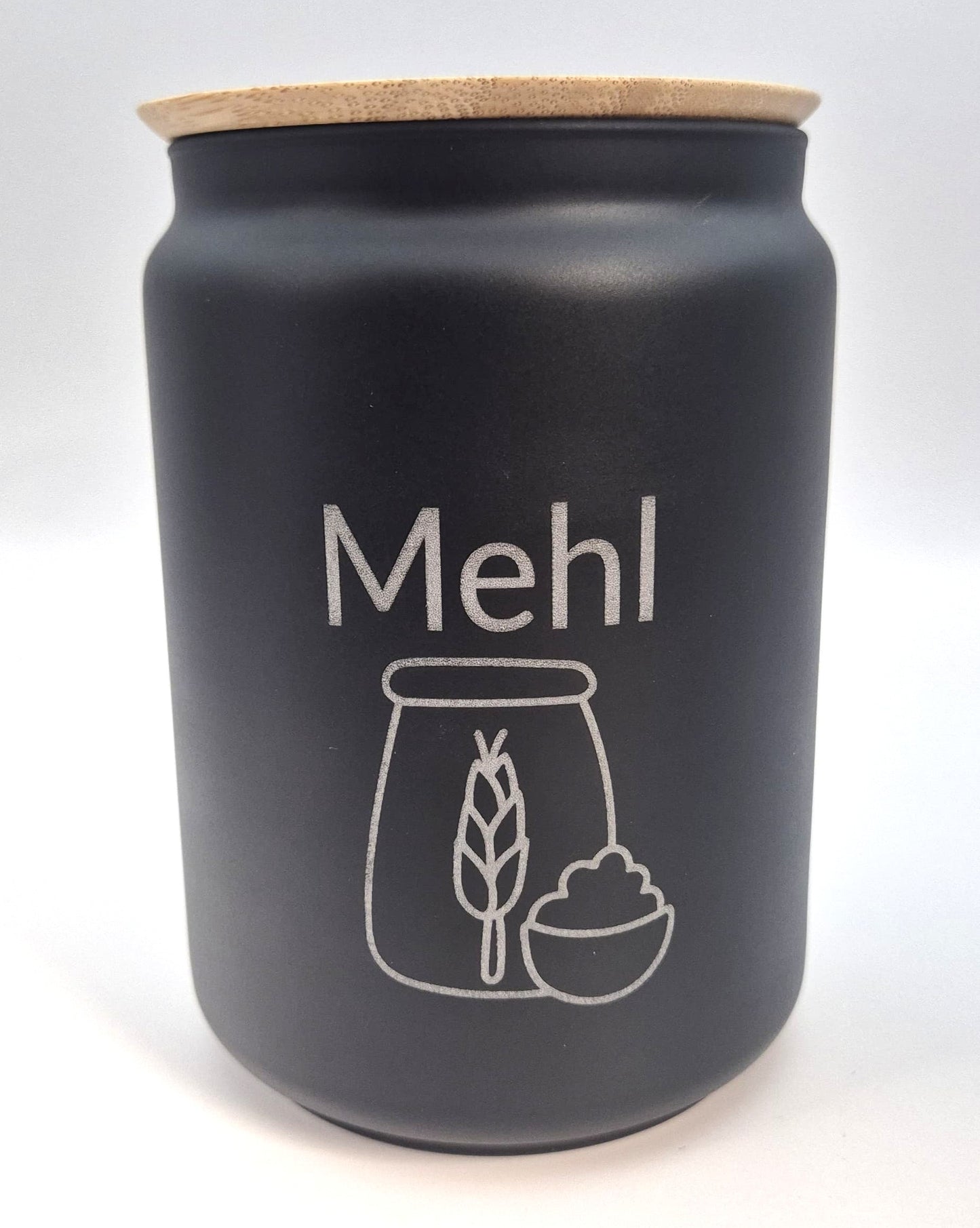 Glasbehälter 1 L Schwarz „Mehl“ – Vorratsglas mit Deckel
