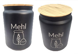 Glasbehälter 1 L Schwarz „Mehl“ – Vorratsglas mit Deckel
