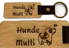 Stilvoller Schlüsselanhänger aus Holz mit Lederband Hunde Mutti
