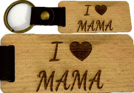 Stilvoller Schlüsselanhänger aus Holz mit Lederband I Love MAMA