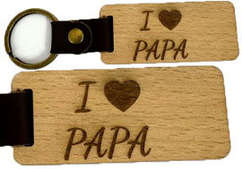 Stilvoller Schlüsselanhänger aus Holz mit Lederband I Love PAPA