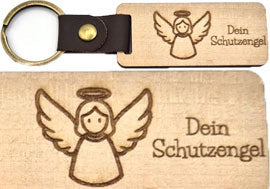 Stilvoller Schlüsselanhänger aus Holz mit Lederband Dein Schutzengel