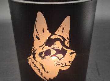 Teelicht-Glas schwarz mit Personalisierung (Wunsch-Gravur)